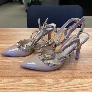 BCBGeneration Adobe Nude Patent Pumps with Gold Studs